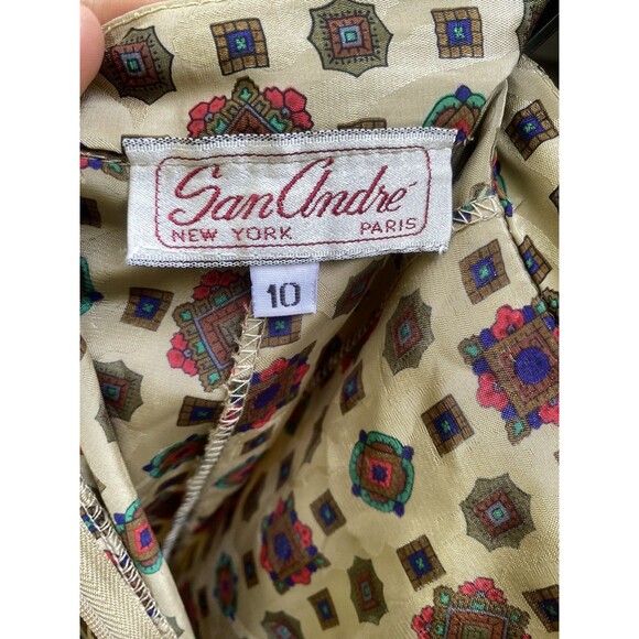 VTG San Andre NY Paris Midi Skirt Sz 10 M Jacquard Geo Baroque 80s Boho Flowy - Picture 7 of 16